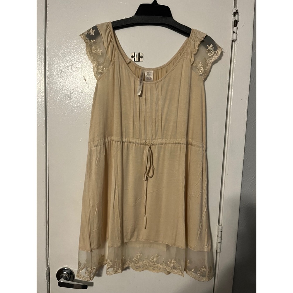 Forgotten Grace Beige Lace Trim Tunic Top Plus 1X Pintuck DrawstringWaist 9426KX